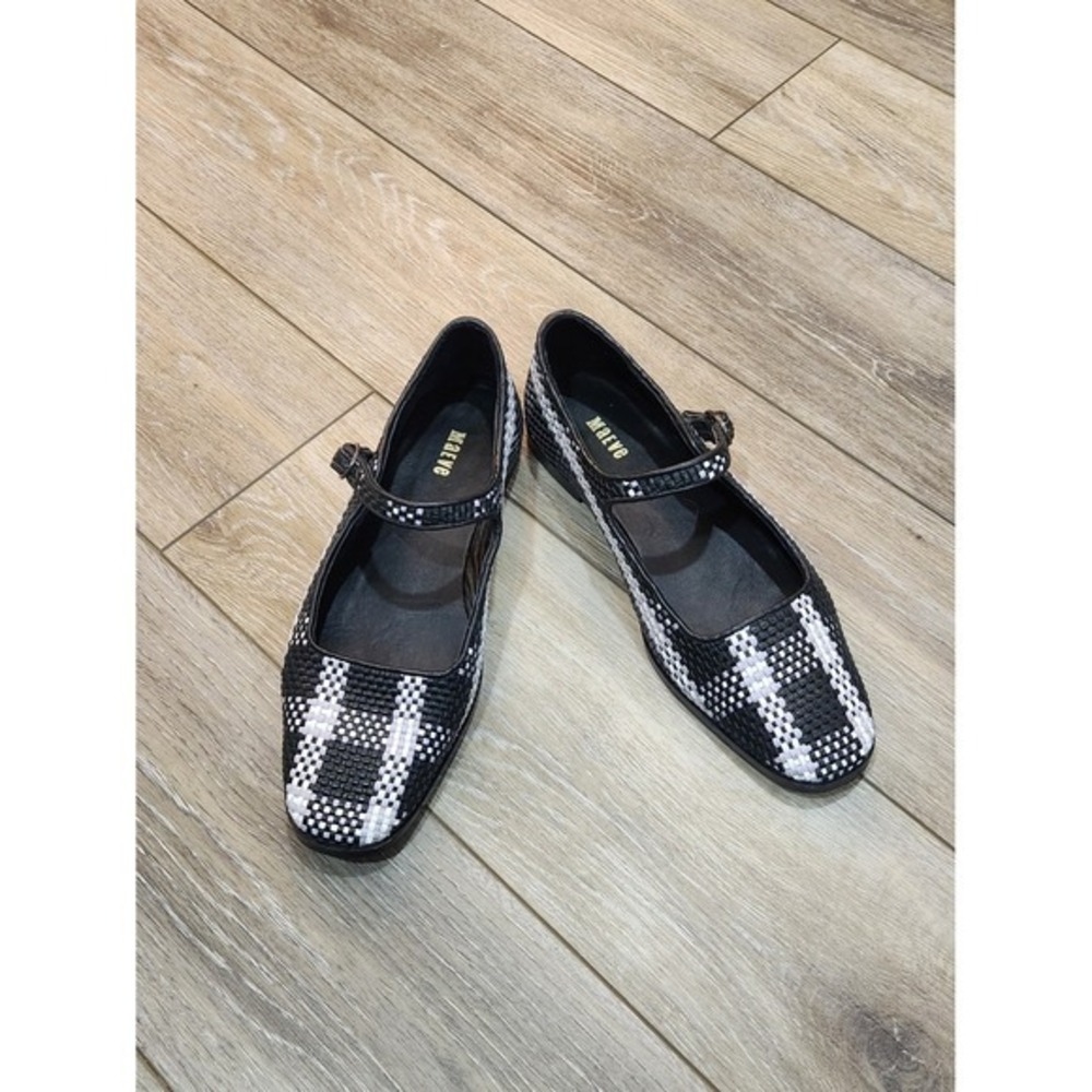 Anthropologie Maeve Black & White Woven Mary Jane Flats Size 9 Balletcore